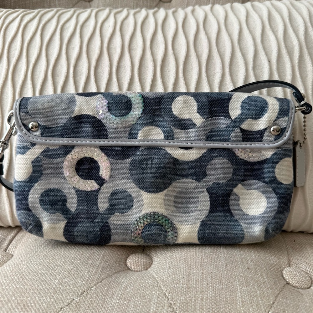 Coach Poppy Sequin 3D Op Art Canvas Bag - Blue/Grey/Silver - Picture 3 of 6